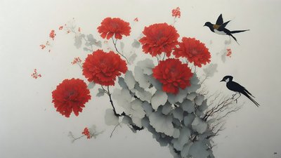 Chrysanthemum Flower in Red by Josef Johann Michel