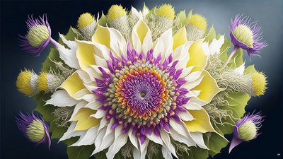 Mandala: Thistle with Blossom Elements 02 by Josef Johann Michel