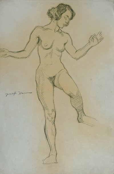 Nude Study in Dance Pose by Josef Wawra