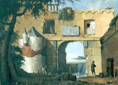 Ruins in an Italian landscape by Joseph August Knip