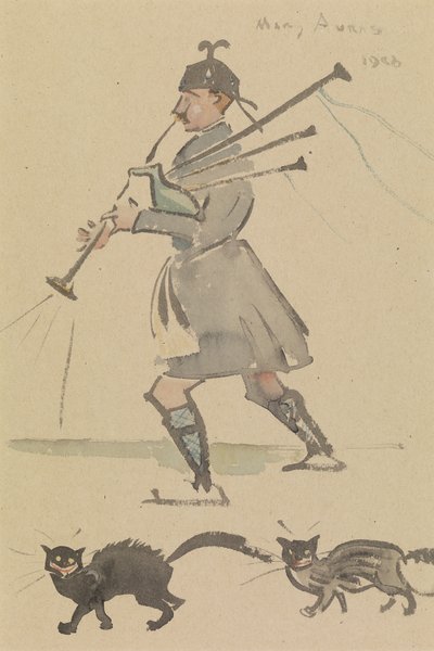 Highlander Playing Bagpipes by Joseph Crawhall