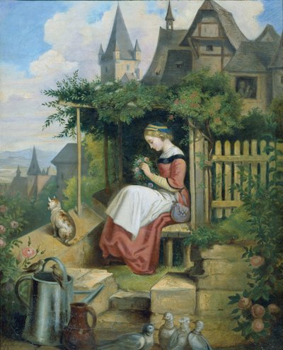 Girl in the House Garden by Joseph Hasslwander