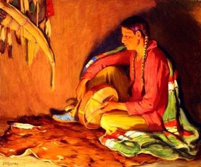 The Drummer in Firelight by Joseph Henry Sharp