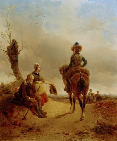 Landscape with Baroque Equestrian Scene by Joseph Jodocus Moerenhout