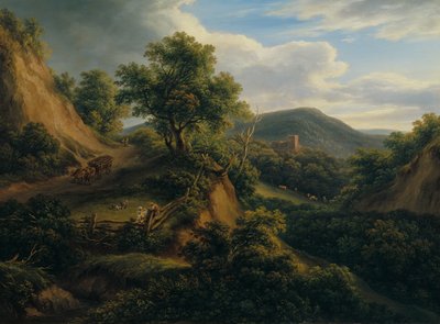 Wooded Mountain Landscape with Ruin by Joseph Mössmer