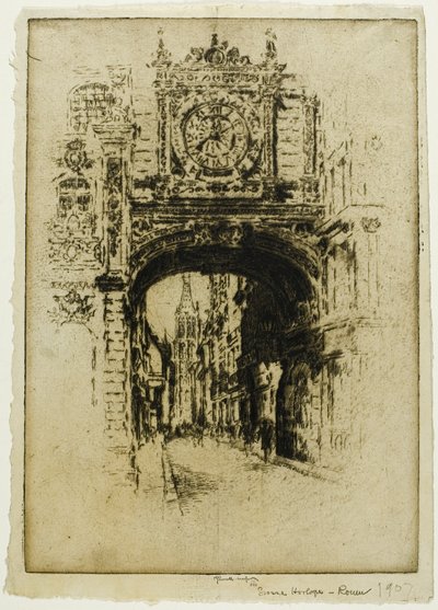 Grosse Horloge, Rouen by Joseph Pennell