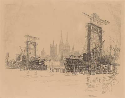 London Bridge Construction by Joseph Pennell