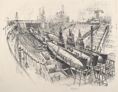 Submarines in Dry Dock by Joseph Pennell