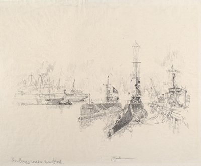Submarines in Port by Joseph Pennell
