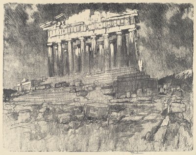 The Facade of the Parthenon, Sunset by Joseph Pennell