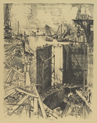 The Guard Gate, Gatun Lock by Joseph Pennell