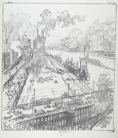 The Levee from Eads Bridge, St. Louis by Joseph Pennell