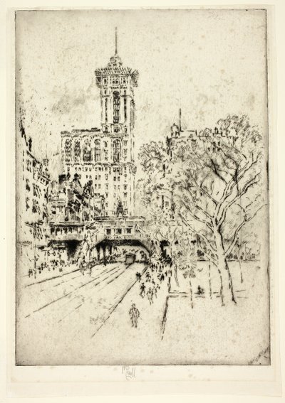 Times Building and 42nd Street by Joseph Pennell