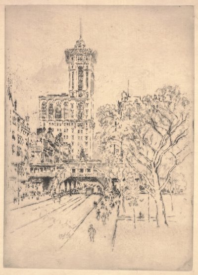 Times Building and 42nd Street by Joseph Pennell