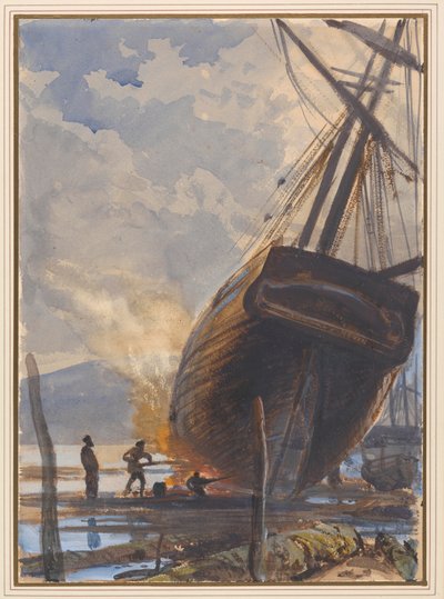 Caulking the Schooner, Falmouth Harbour by Joseph Severn