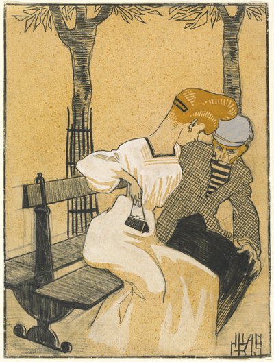 Man and Woman on Bench by Juan Gris