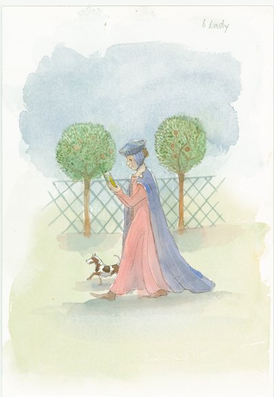 A medieval lady in a garden, 2004 by Judith Dobie