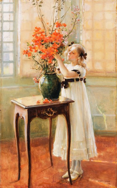 A Young Girl Arranging Spring Flowers by Jules Alexis Muenier