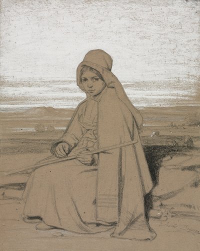 A Seated Shepherdess by Jules Dupré