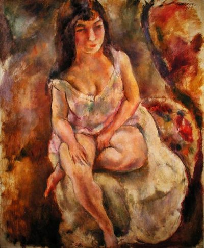 Seated Semi-Nude by Jules Pascin