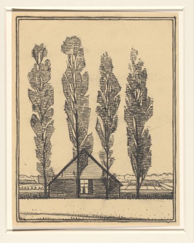 Four Poplars in Front of a House by Julie de Graag