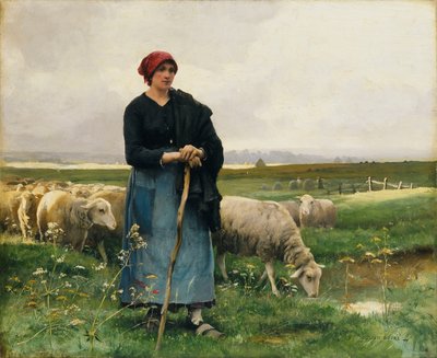 A Shepherdess with her Flock by Julien Dupre