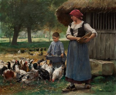 Farm Girl Feeding Chickens by Julien Dupre