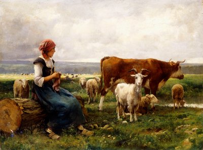 Shepherdess with Cows and Goats by Julien Dupre