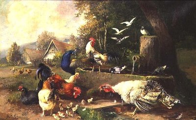 Poultry by a Pump by Julius Scheuerrer