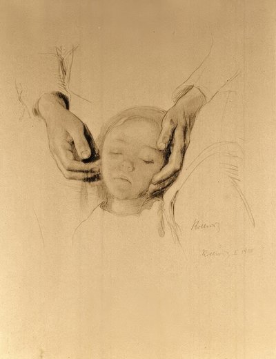 K. Kollwitz, Head of a Child in Hands by Käthe Kollwitz