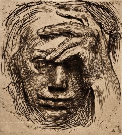 Self-Portrait with Hand on Forehead by Käthe Kollwitz