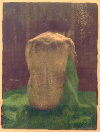 Female Nude Back on Green Cloth by Käthe Kollwitz
