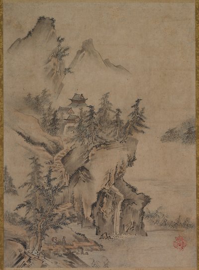 Chinese Literatus Traveling to a Mountain Temple by Kano Hidemasa