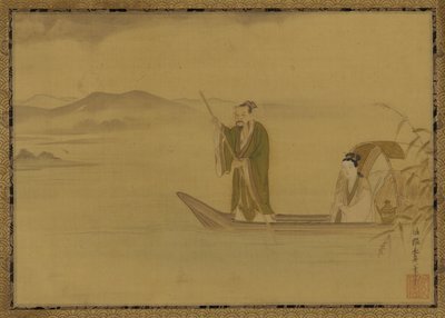 Chinese Man and Woman in a Boat by Kano Yasunobu