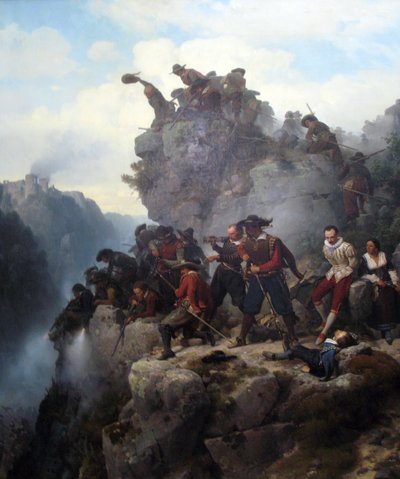Riflemen Defending a Pass by Carl Friedrich Lessing
