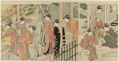 Women Admiring Peonies by Katsukawa Shuncho