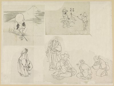 Four Scenes with Different Figures by Katsushika Hokusai (possibly)