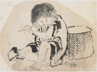 Boy Playing Flute by Katsushika Hokusai