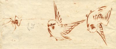 Sketch Page with Birds and Spider by Katsushika Hokusai