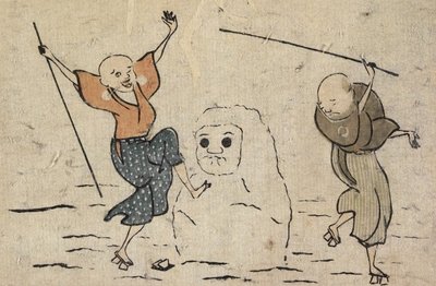 Two Blind Men and Snowman by Katsushika Hokusai