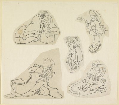 Five female figures by Katsushika Hokusai