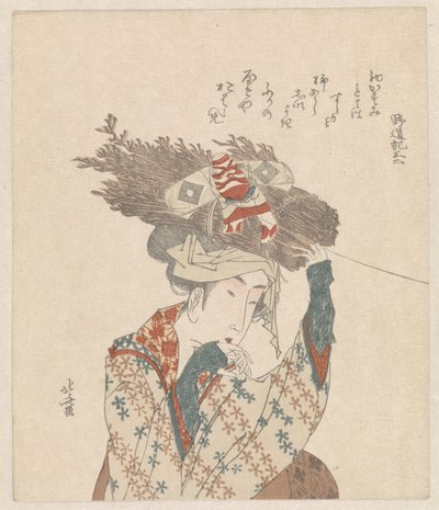Woman with Bundle of Twigs and Kite by Katsushika Hokusai