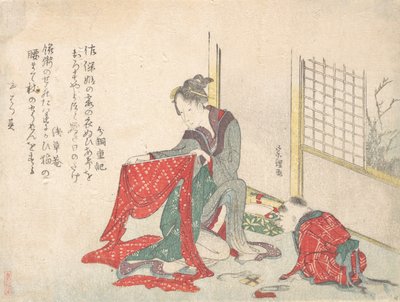 Woman Folding Cloth, Late 18th-Early 19th Century by Katsushika Hokusai