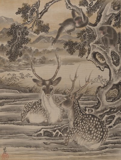 Deer and Monkeys by Kawanabe Kyosai