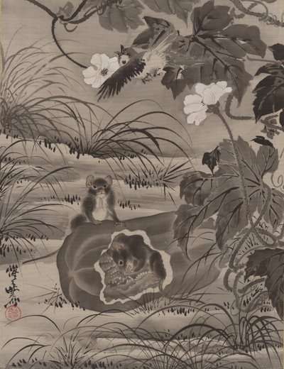 Mice in a Melon, ca. 1887 by Kawanabe Kyosai