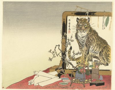 Still Life with Painting Equipment and Room Divider by Kawanabe Kyosai