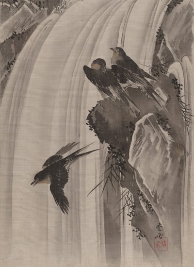 Swallows by a Waterfall, ca. 1887 by Kawanabe Kyosai