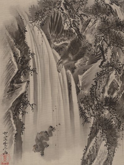 Waterfall, Eagle and Monkey by Kawanabe Kyosai