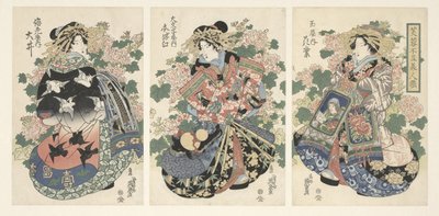 Three Parading Courtesans by Keisai Eisen