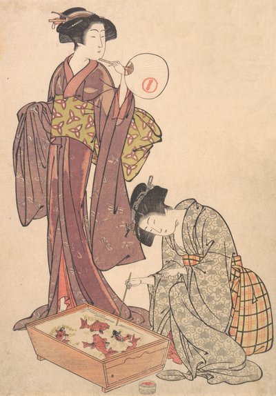 Two Women Feeding Fish by Kitao Shigemasa